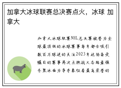 加拿大冰球联赛总决赛点火，冰球 加拿大