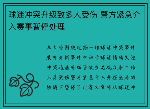 球迷冲突升级致多人受伤 警方紧急介入赛事暂停处理